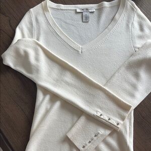 White V-Neck Sweater WHBM